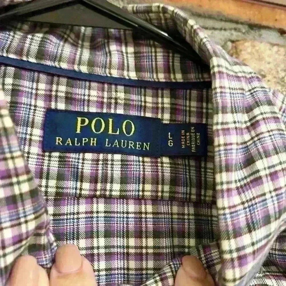 Polo Ralph Lauren Casual Purple & Black Cotton Button Down Size L - Picture 4 of 6